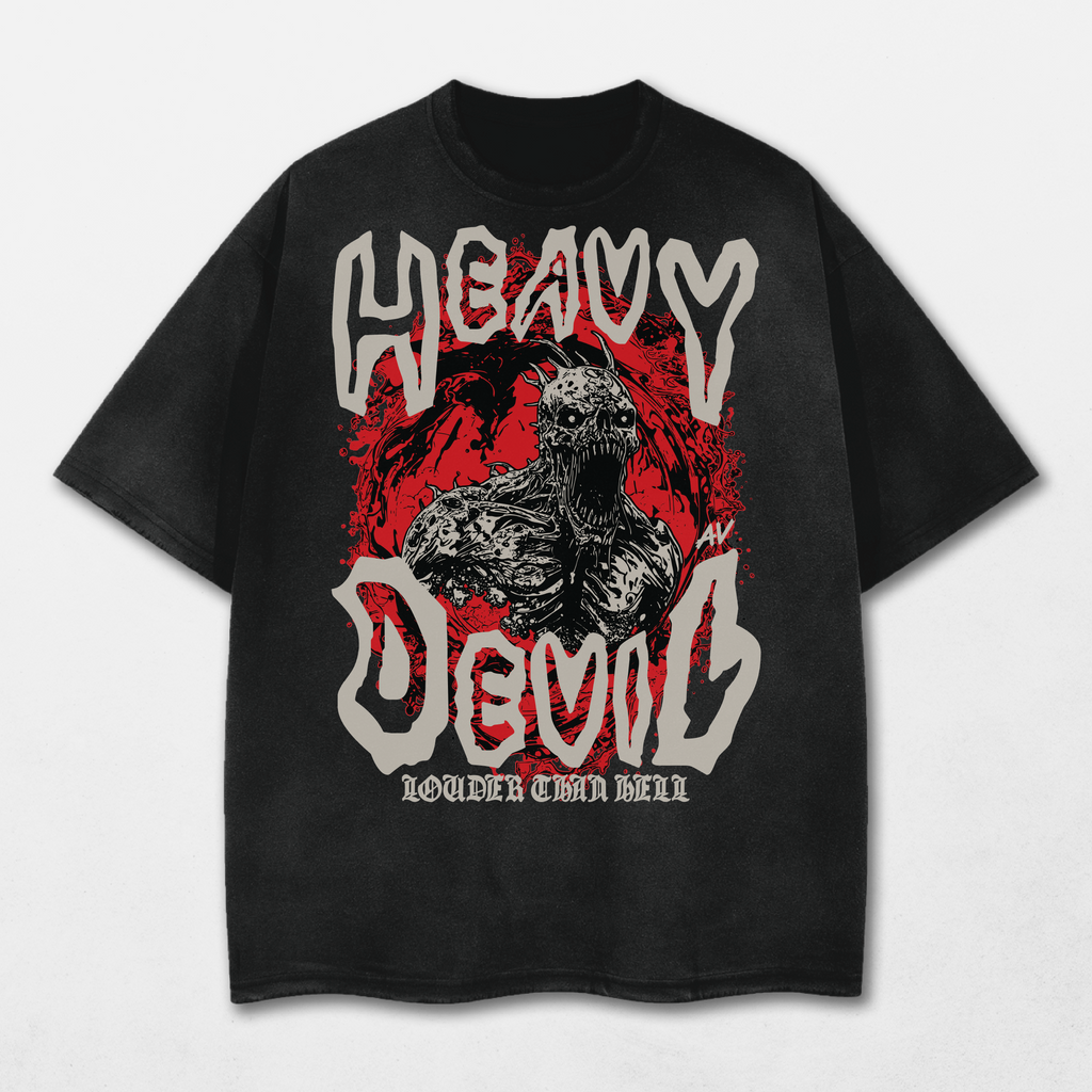Heavy Devil Acid Washed Distressed T-Shirt