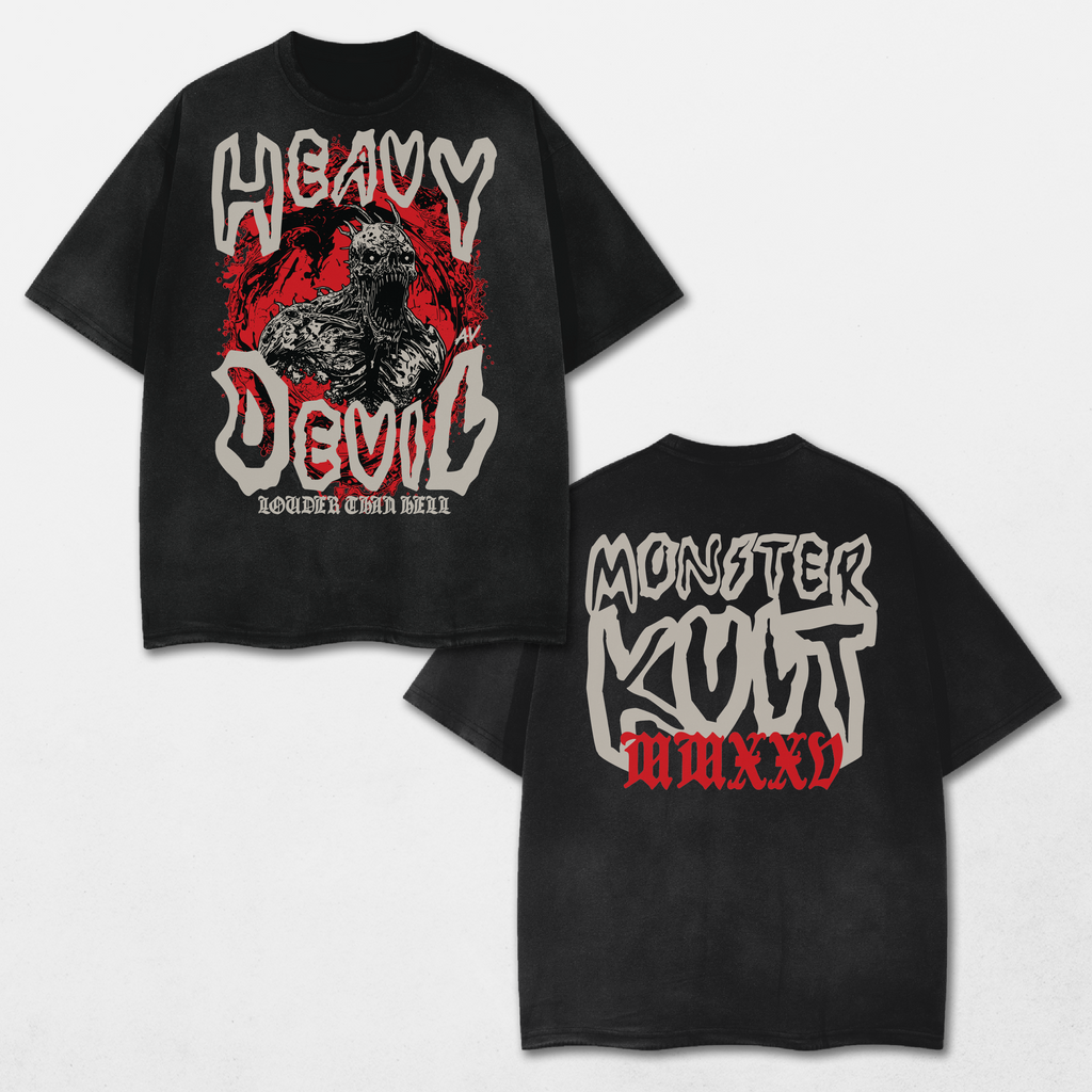 Heavy Devil Acid Washed Distressed T-Shirt