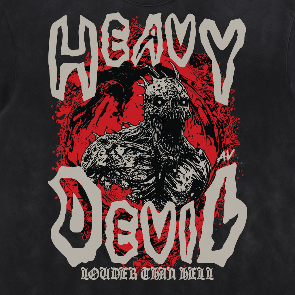 Heavy Devil Acid Washed Distressed T-Shirt