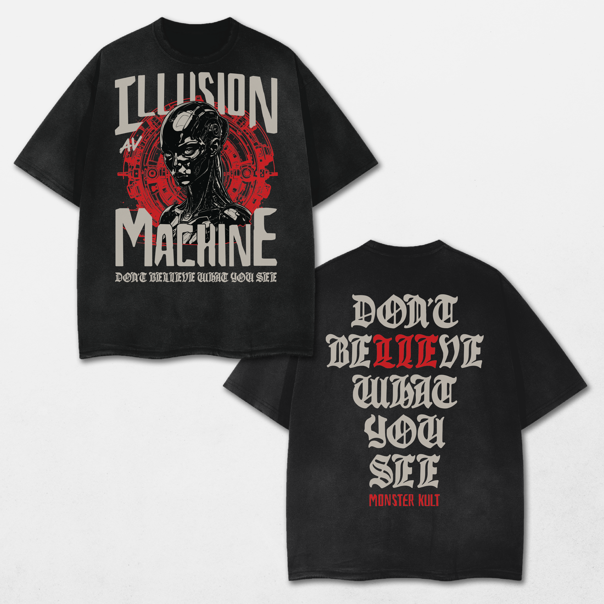 Illusion Machine Acid Washed Distressed T-Shirt