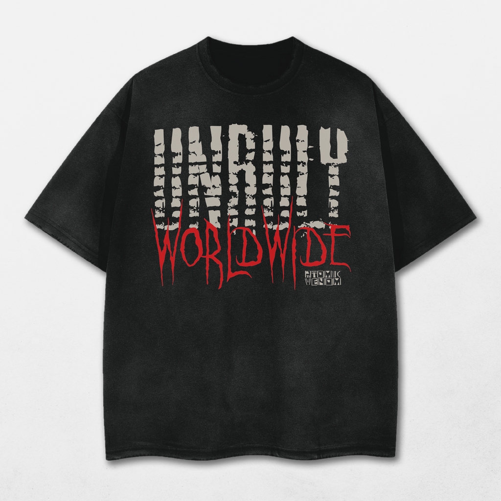 Unruly Worldwide Acid Washed Distressed T-Shirt