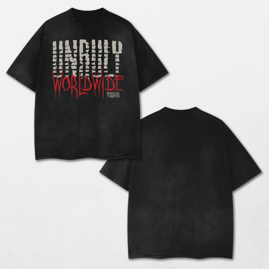 Unruly Worldwide Acid Washed Distressed T-Shirt